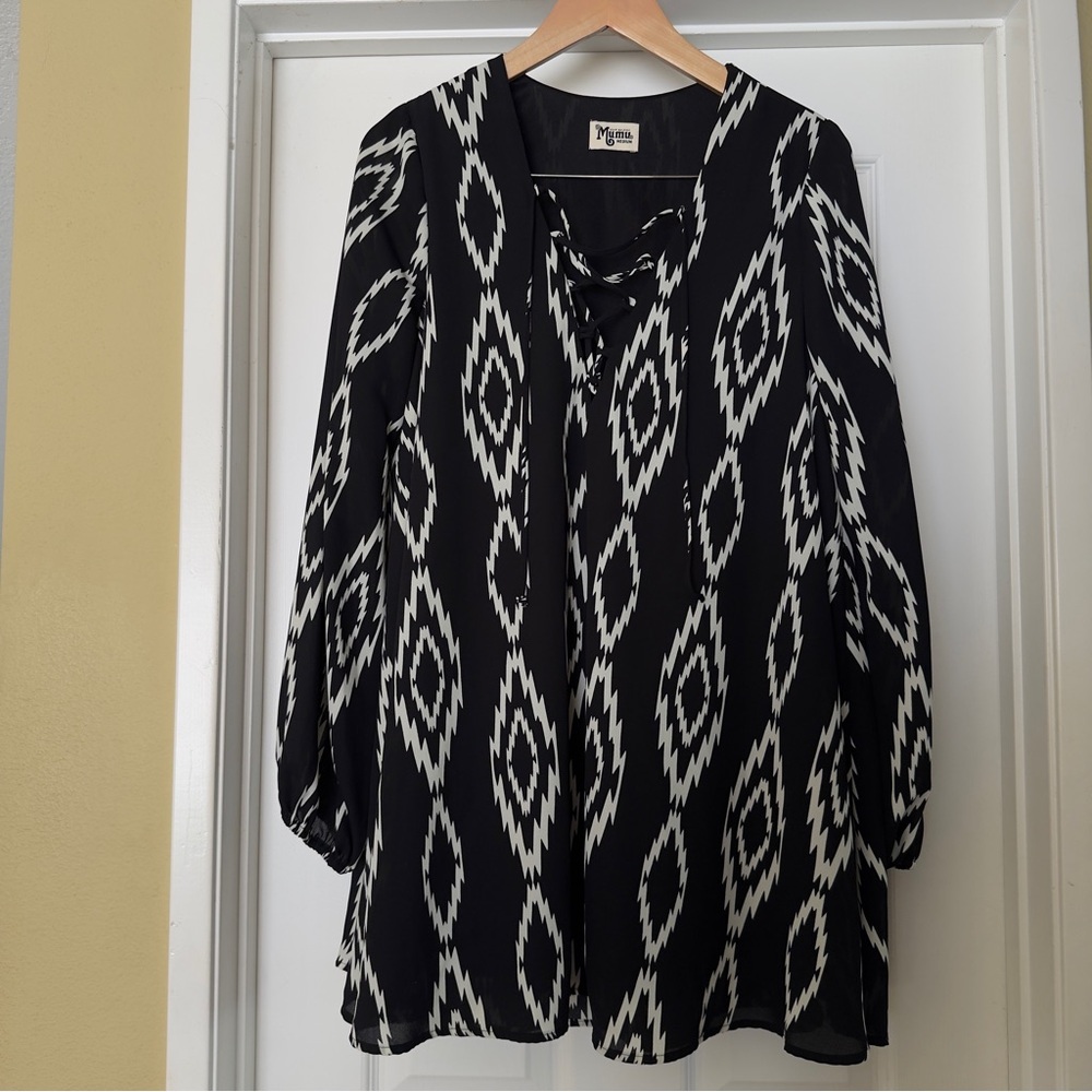 Show Me Your MuMu Black & White Lace-Up Geometric Mini Dress Size M